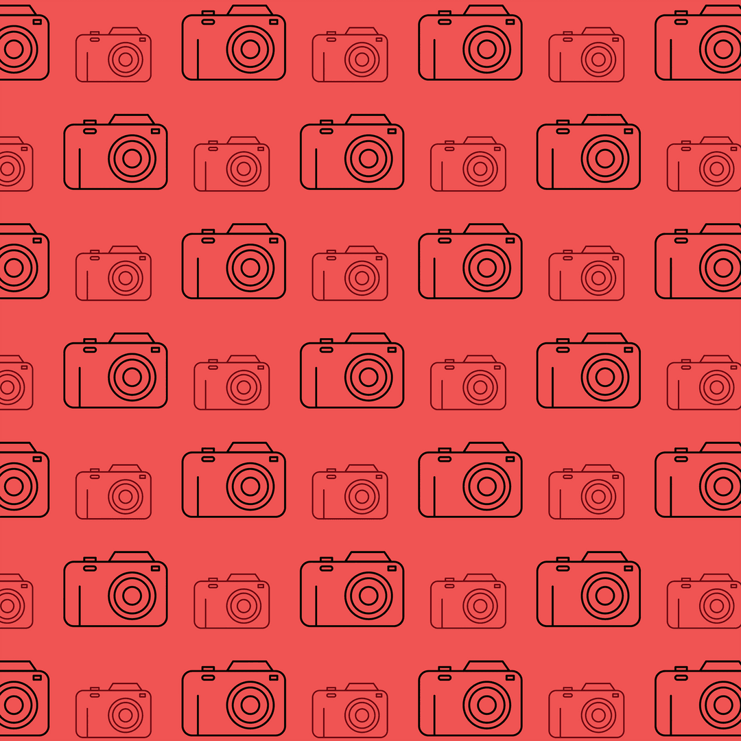Black Camera Pattern on Red Transparent Background