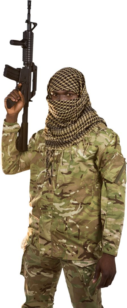 Transparent Portrait Face Covered Soldier in Camouflage Holding Rifle - Download Free Stock Images Pikwizard.com