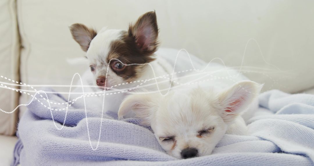 Long-Haired Tilt-Eared Dogs Resting on Lavender Blanket in Serene Home