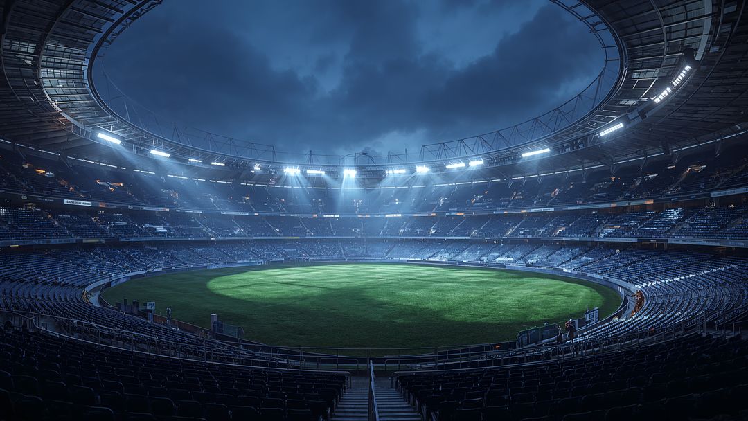 Illuminated Stadium with Grass Field in Night Atmosphere