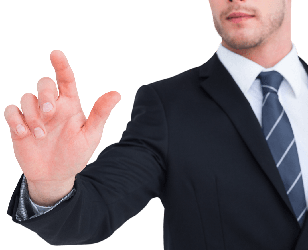 Transparent Businessman Pointing Confidently in Suit and Tie