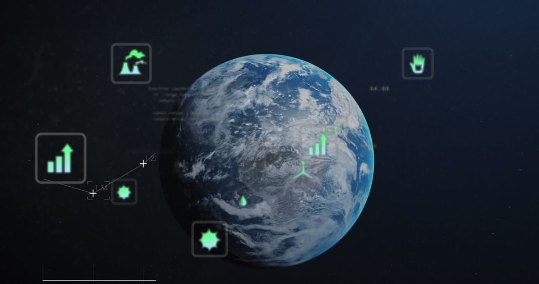 Digital Data Icons Over Revolving Earth Globe