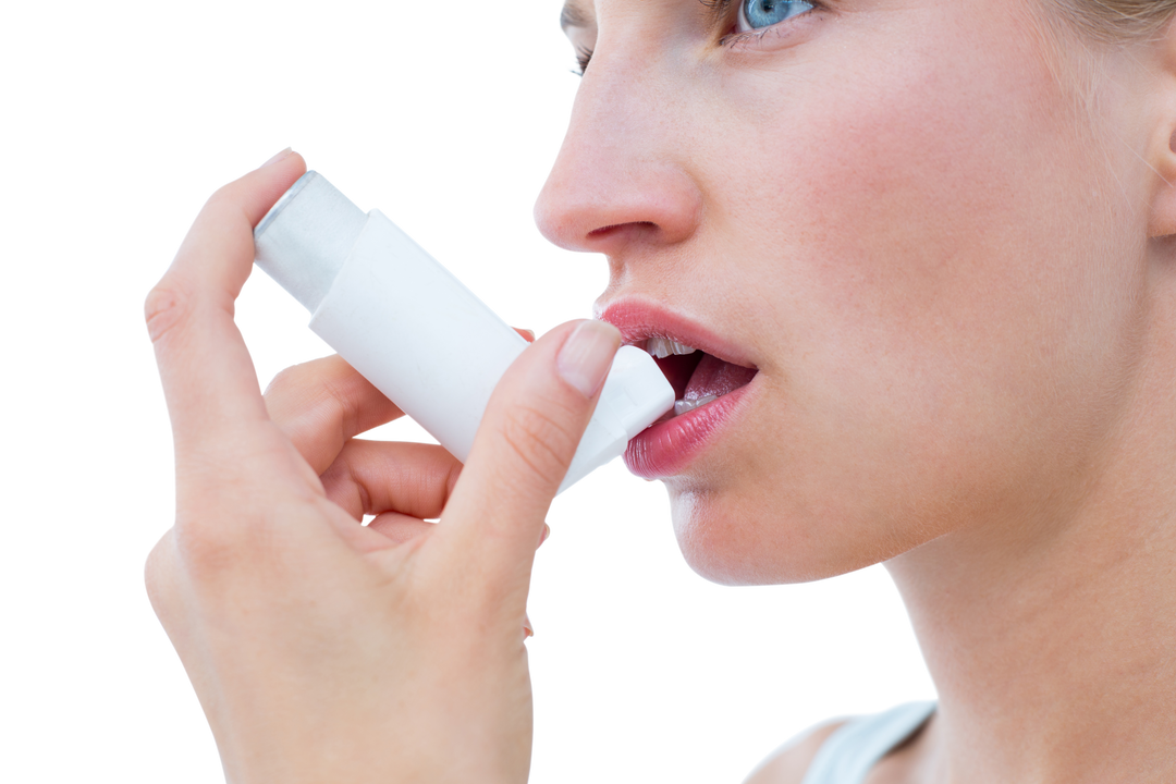 Blonde Woman Using Transparent Asthma Inhaler Close Up - Download Free Stock Images Pikwizard.com