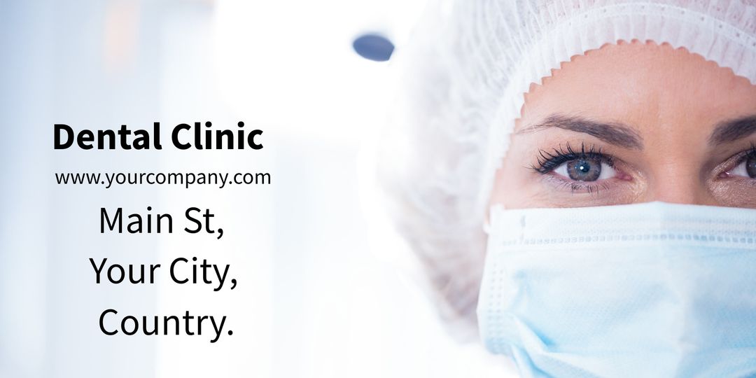 Professional Dentist In Protective Gear with Clinic Information