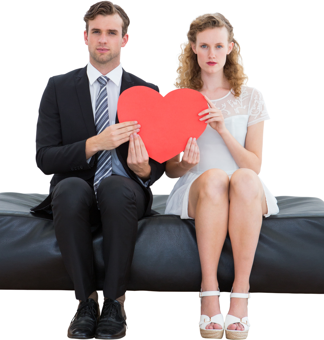 Transparent Couple Sitting on Sofa Holding Red Heart in Hands - Download Free Stock Images Pikwizard.com