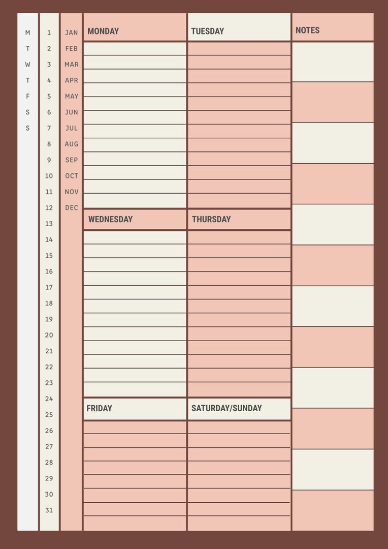Weekly Planner Template with Calm Warm Tones for Enhanced Organization