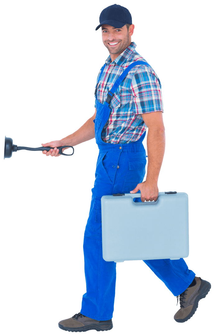 Transparent Plumber Walking with Toolbox and Plunger - Download Free Stock Images Pikwizard.com