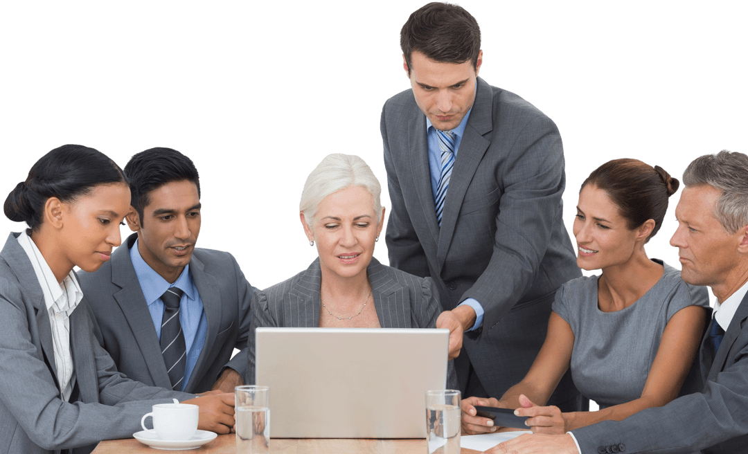 Transparent Background Business Team Collaborating at Work Desk