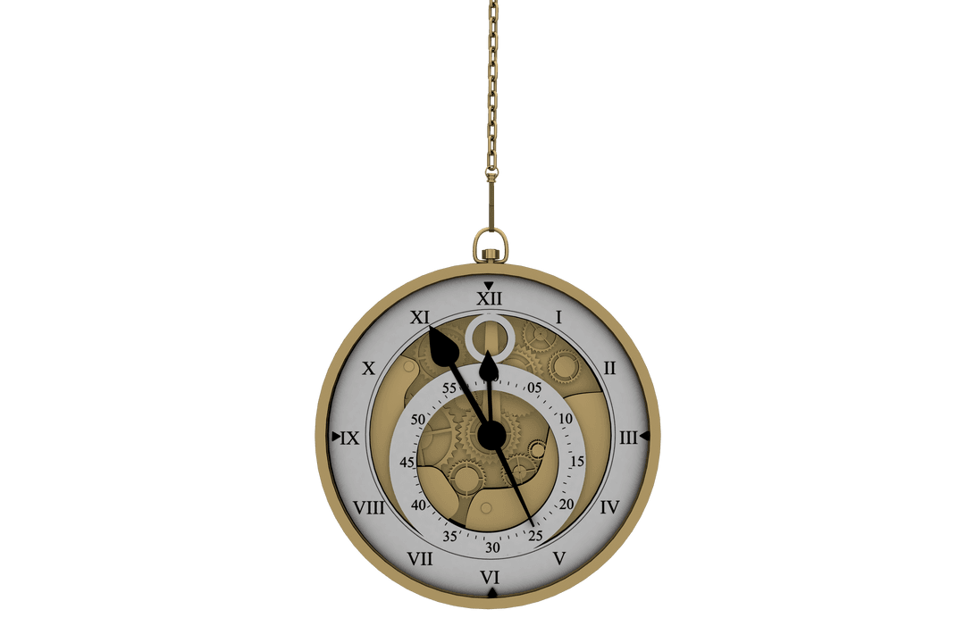 Classic White and Gold Pocket Watch on Transparent Background