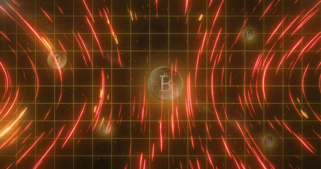 Cryptocurrency Bitcoin Symbol with Dynamic Lights and Grid