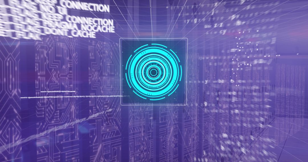 Abstract Server Room with Digital Interface and Data Scan