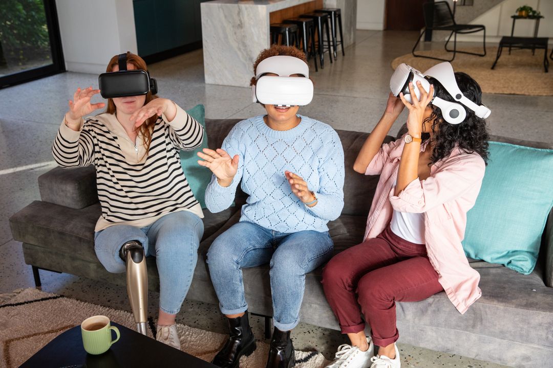 Diverse Friends Experiencing Virtual Reality at Home