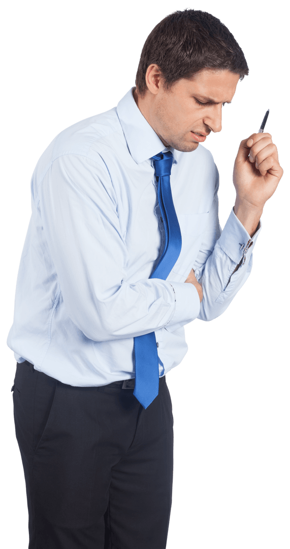 Transparent Serious Businessman in Thoughtful Pose