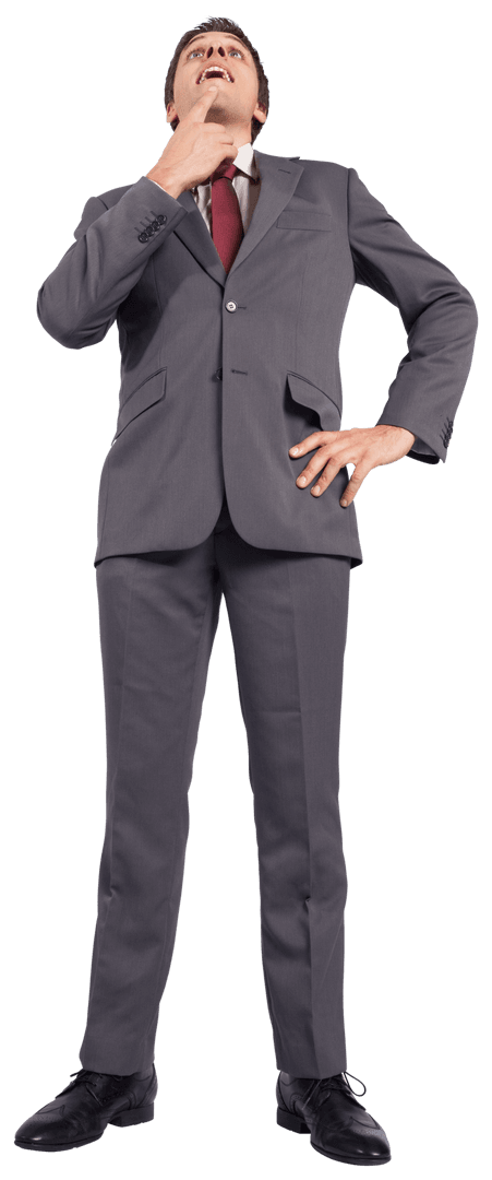 Thoughtful Man in Suit Pondering on Transparent Background