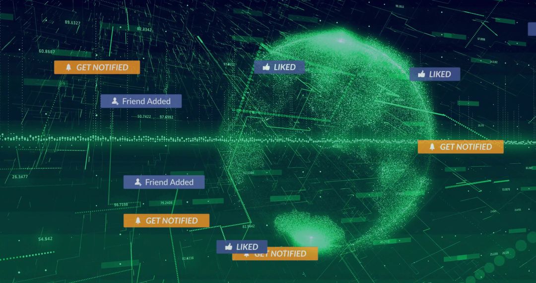 Digital Globe with Social Media Notifications in Vibrant Network