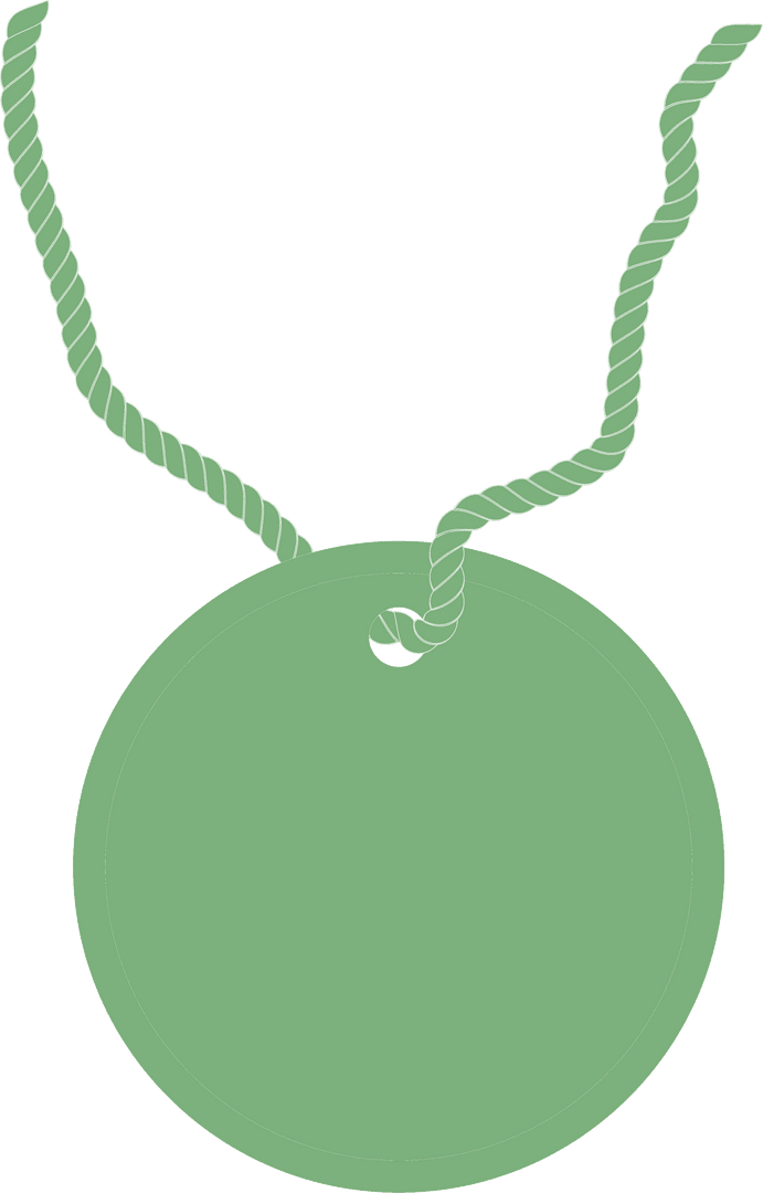 Green Circular Tag with Twine on Transparent Background