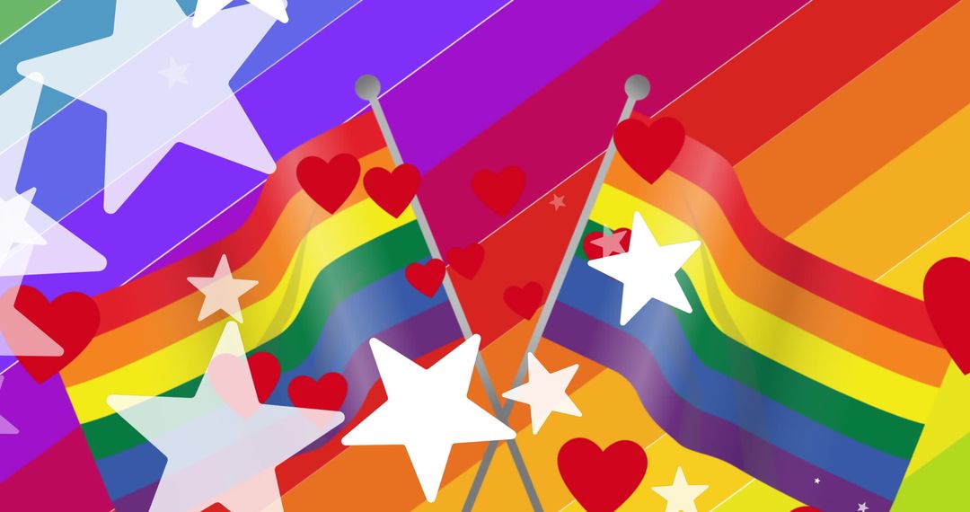 Intersection of Pride Flags, Hearts, and Stars in Vivid Color
