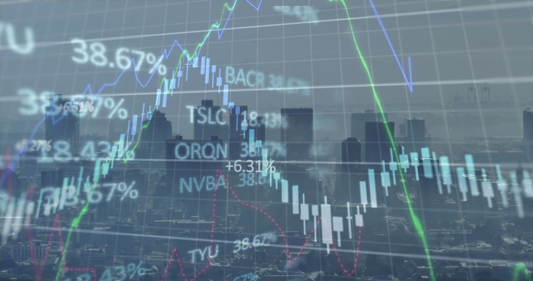 Financial Data with Digital Interface Overlaid on Urban Skyline