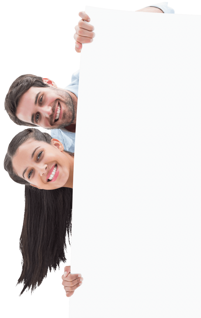 Smiling Couple Holding Transparent Board for Message
