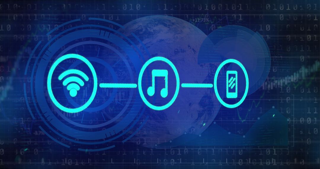 Digital network communication and binary code overlay technology concept