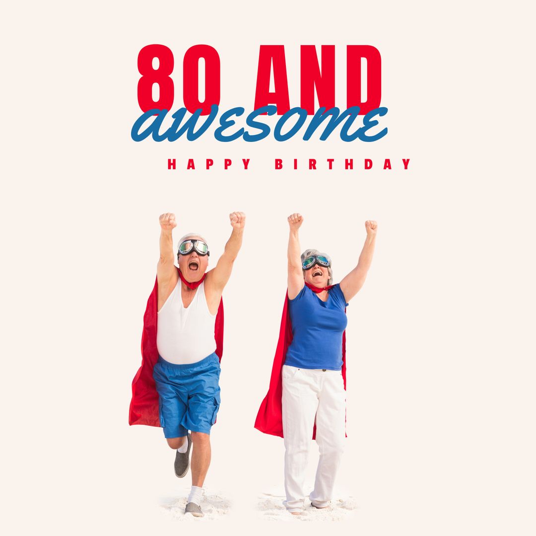 Elderly Couple Dressed as Superheroes Celebrating 80th Birthday - Download Free Stock Templates Pikwizard.com