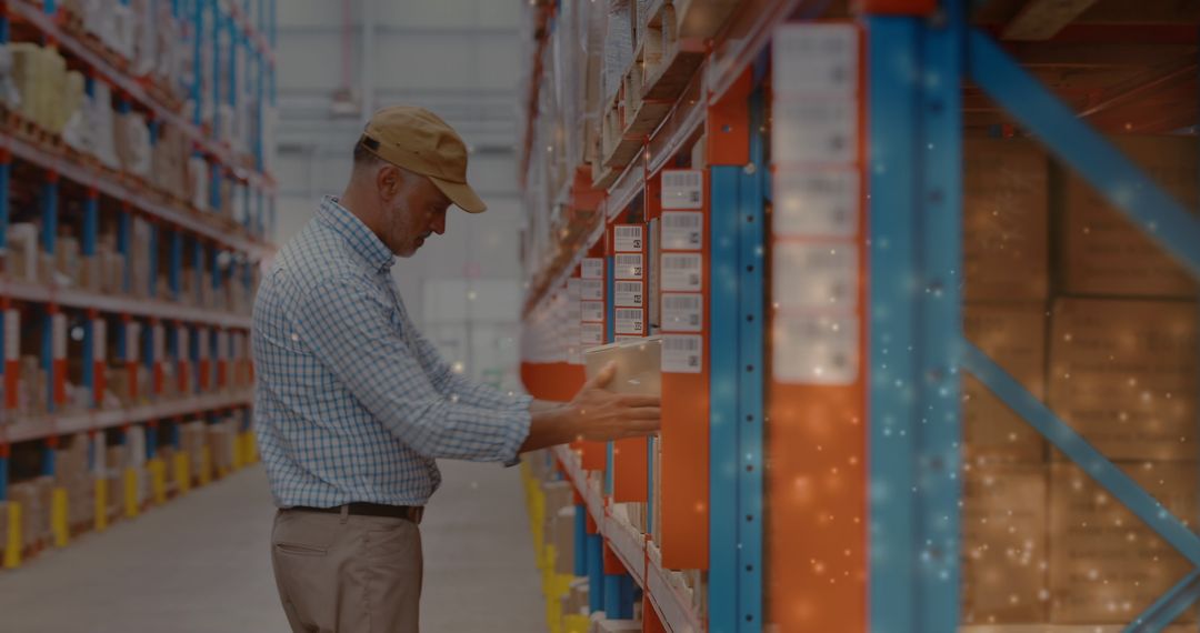 Warehouse Worker Handling Box with Digital Effects