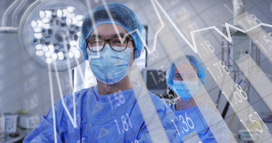 Lead Surgeon in Operating Room Analyzing Monitor Readings