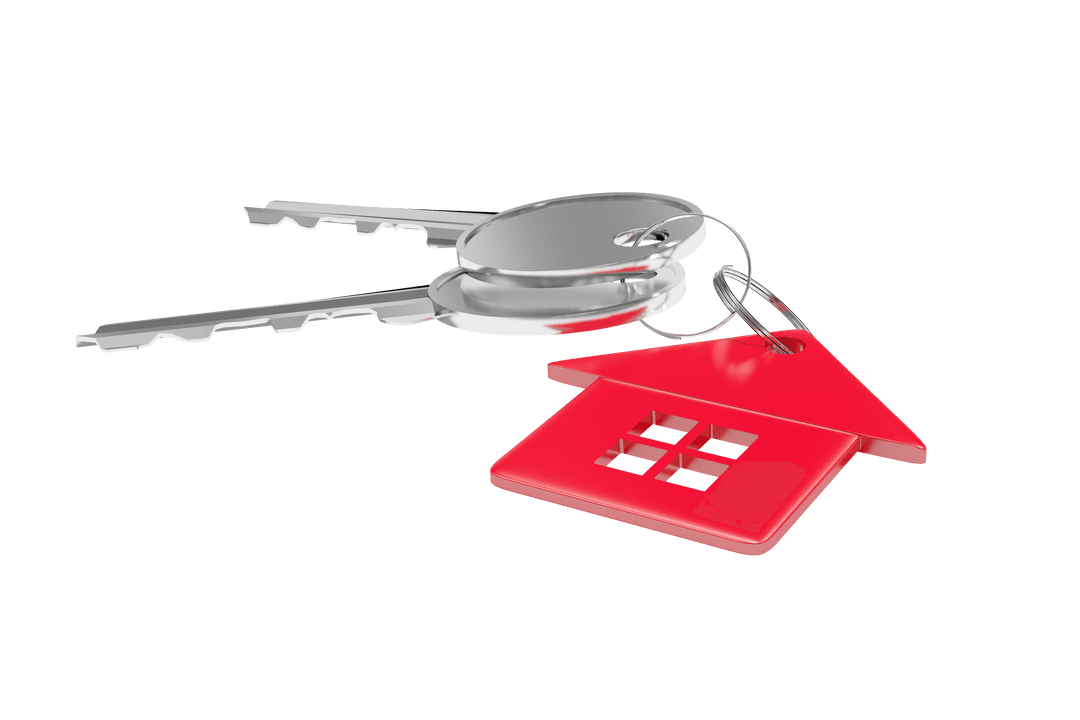 Transparent Image of House Key with Red Home Shape