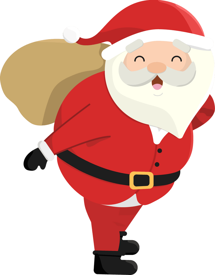 Cheerful Cartoon Santa Claus with Gift Sack Transparent Background