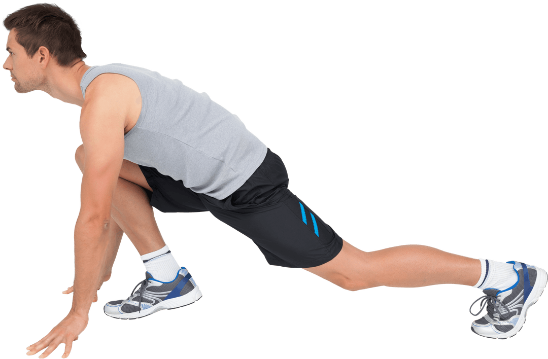 Athletic Man in Transparent Running Pose Starting Stance