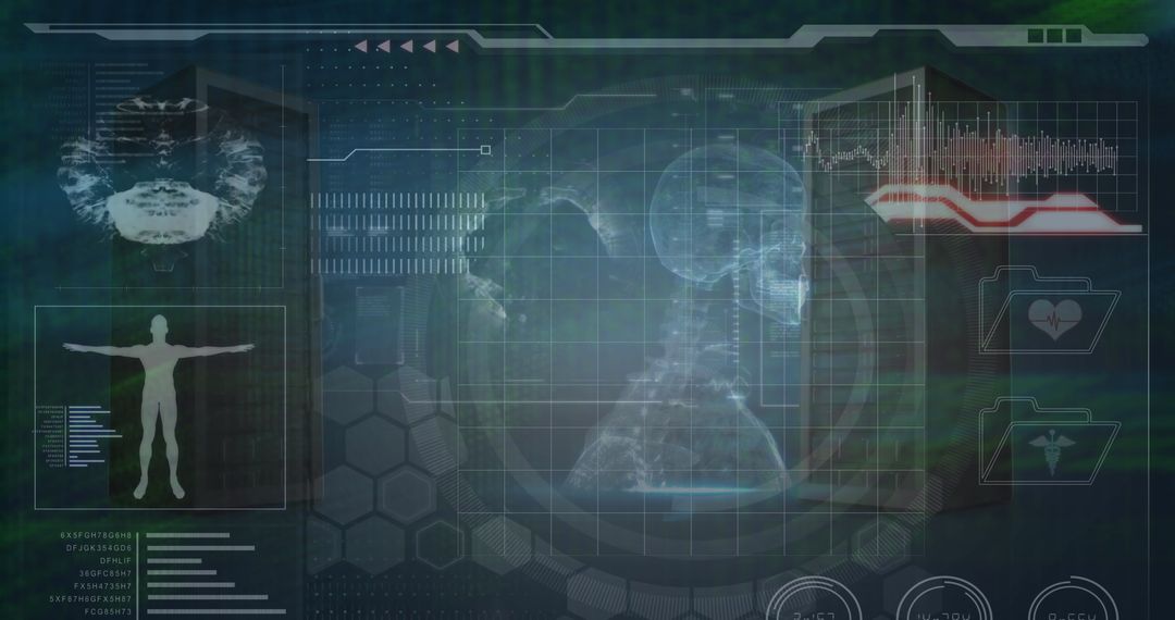 Human Body Model with Medical Data Analysis Grid Background