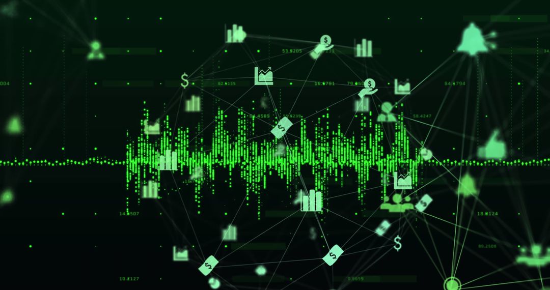 Digital Data Network with Financial and Business Icons