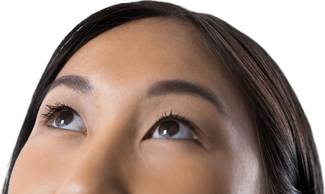 Woman Dreamily Looking Up with Hopeful Expression on Transparent Background