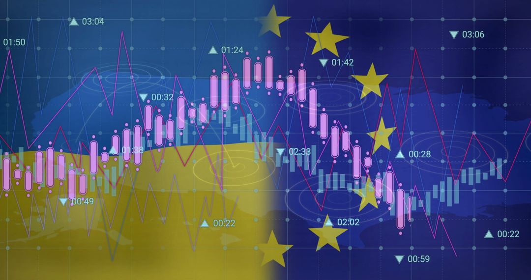Financial Data Trends Merging with EU and Ukraine Flags