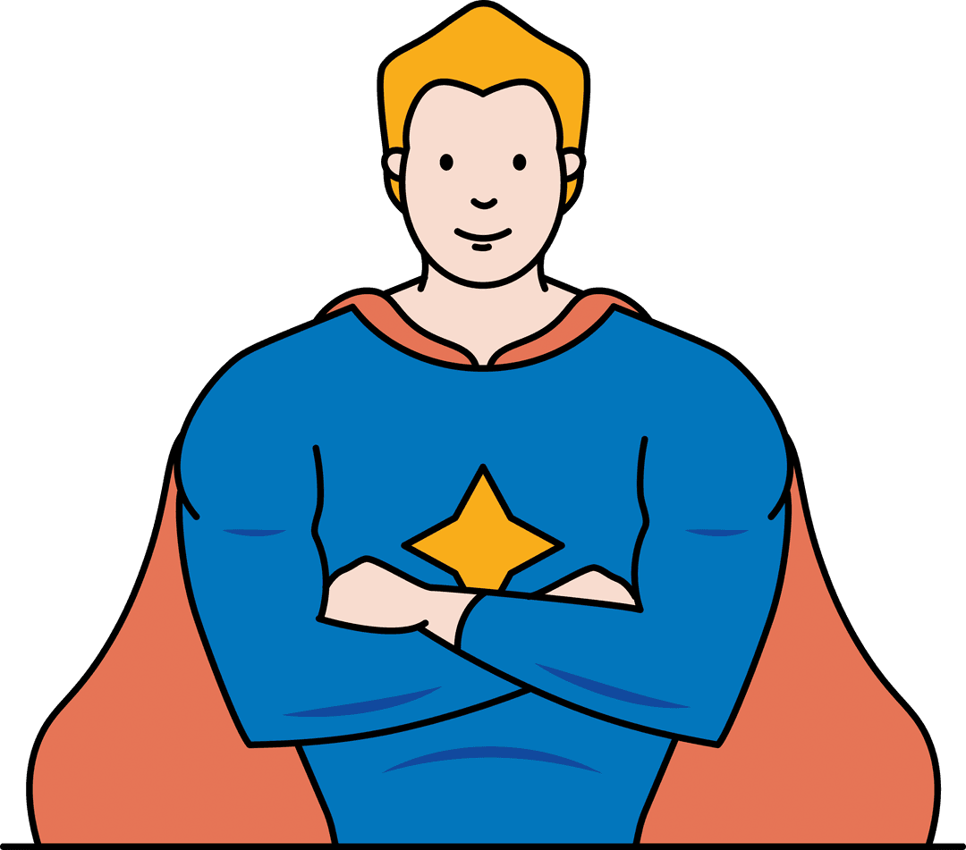 Cartoon Superhero with Star Suit on Transparent Background