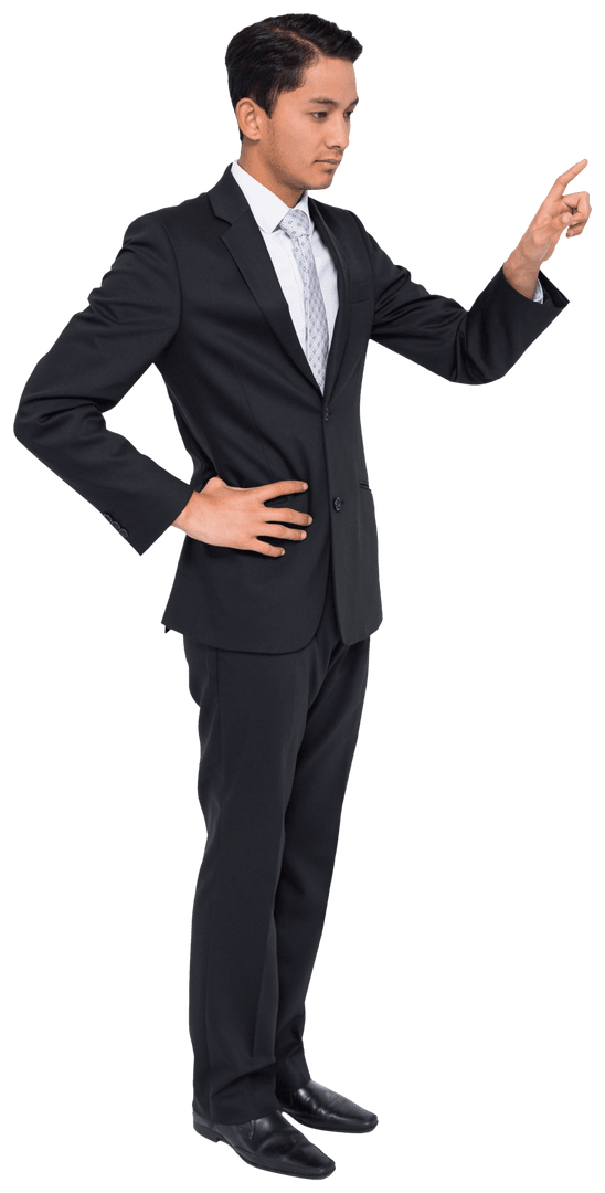 Transparent Businessman Pointing Finger in Suit Isolated on Clear Background