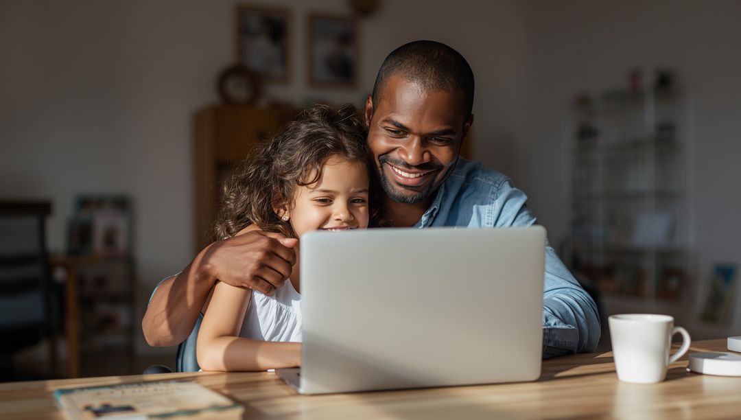 Father and Daughter Bonding While Using Laptop at Home