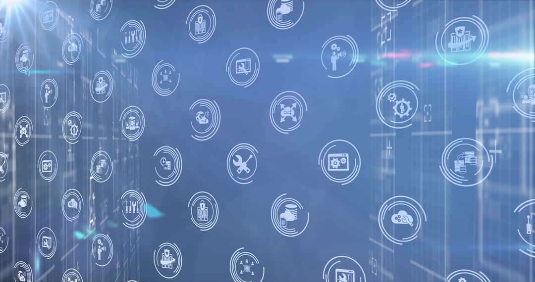 Digital Icons Overlying Futuristic Technology Background