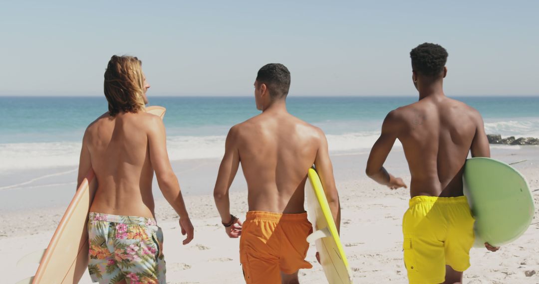 Group of Young Men Carrying Surfboards on Beach - Free Images, Stock Photos and Pictures on Pikwizard.com