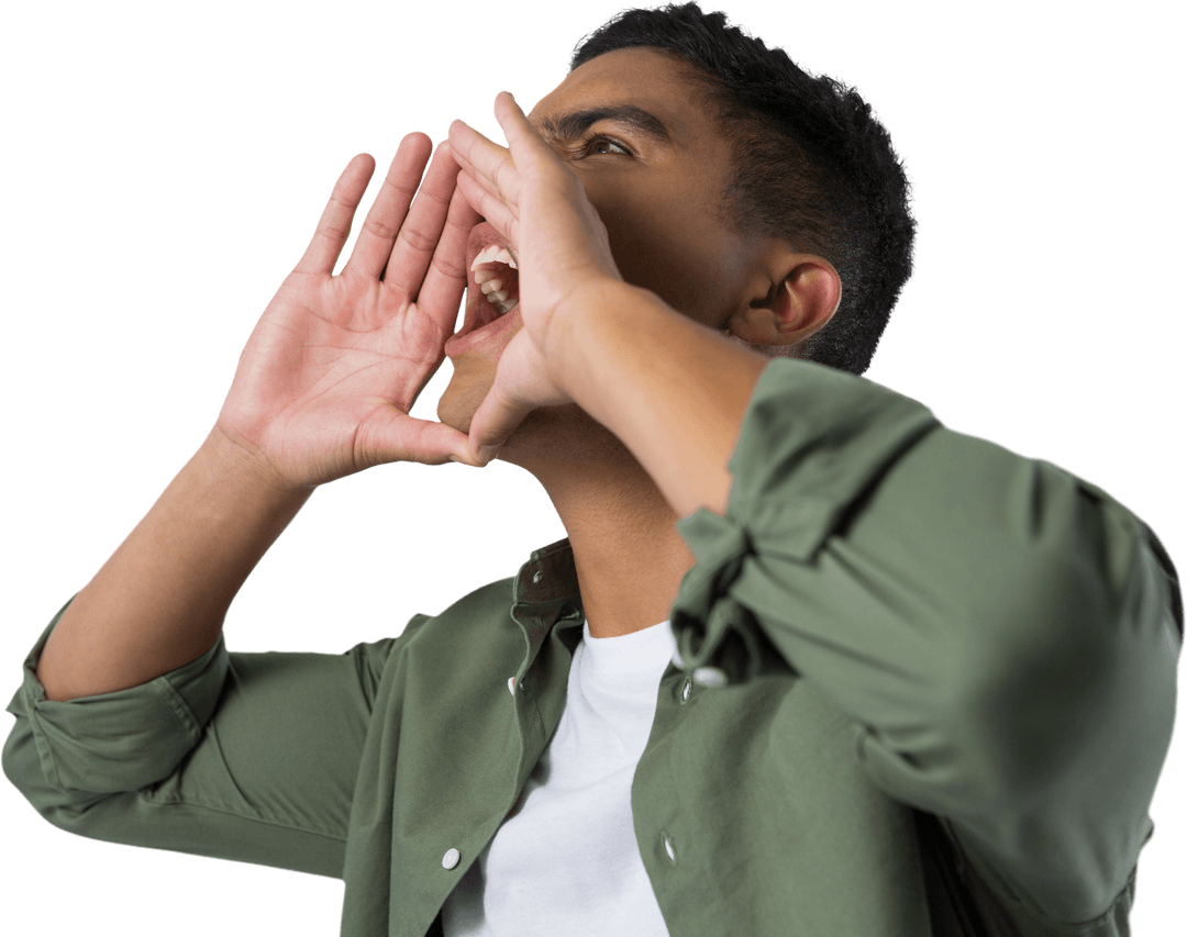 Energetic Businessman Shouting on Transparent Background