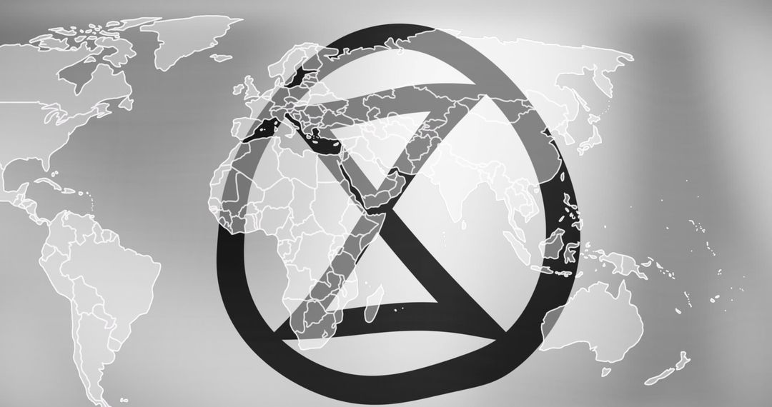 Extinction Rebellion Logo on Global Map Gray Background