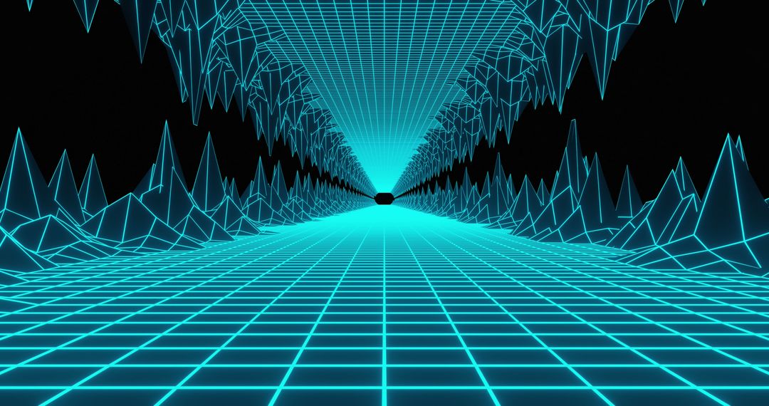 Futuristic Metaverse Tunnel with Neon Grid