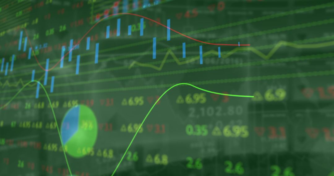 Abstract Financial Data and Green Market Graphs Overlay