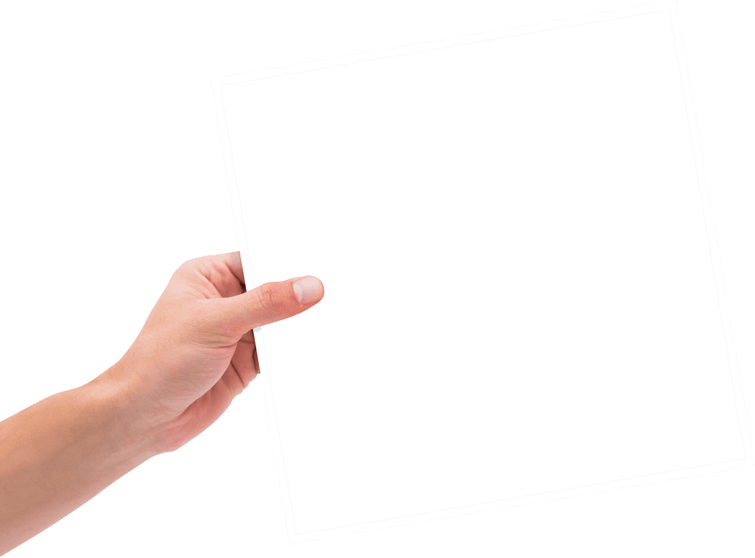 Hand Holding Transparent Polaroid Frame Isolated on White Background