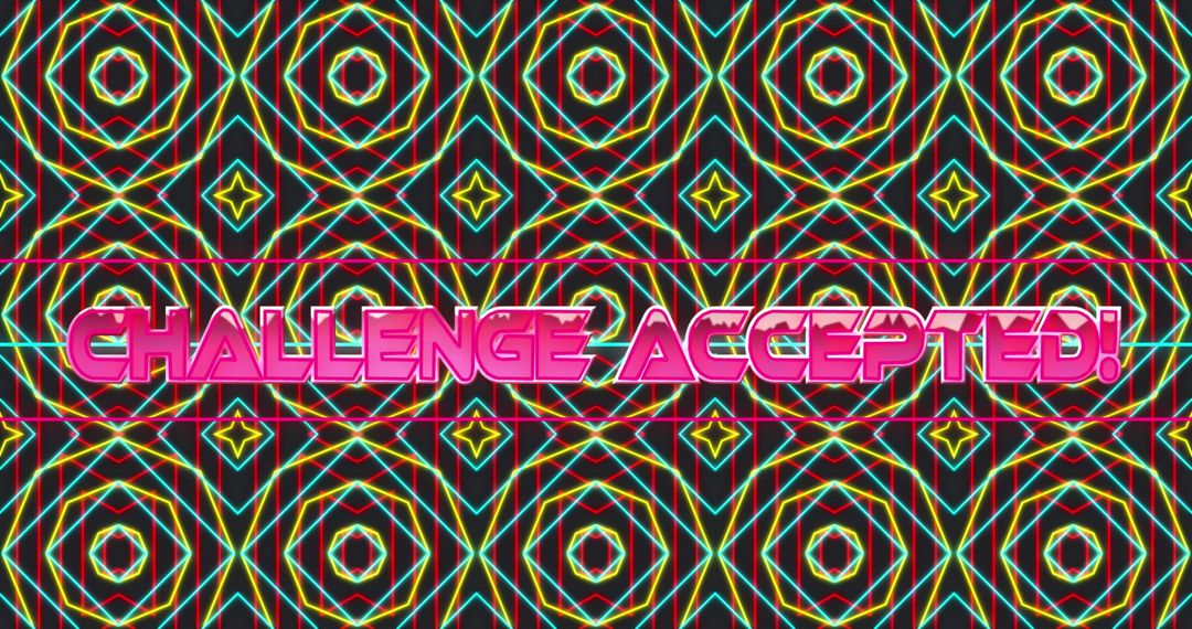 Challenge Accepted Text on Retro Digital Geometric Background
