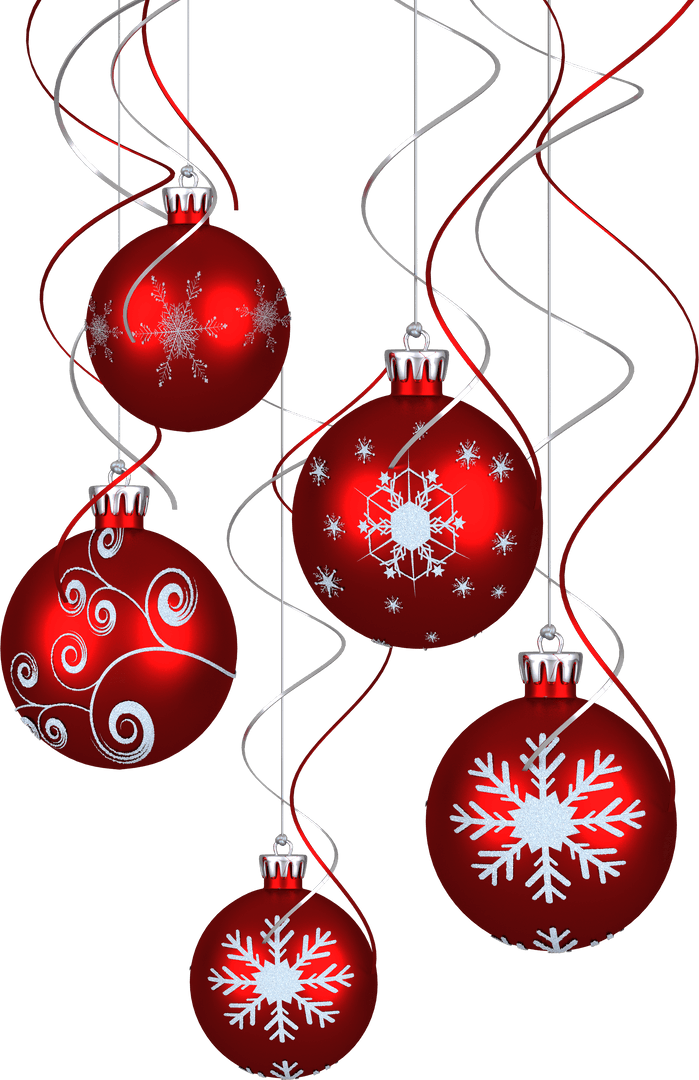 Transparent Christmas Red Ornaments with Snowflakes Featuring Festive Swirls