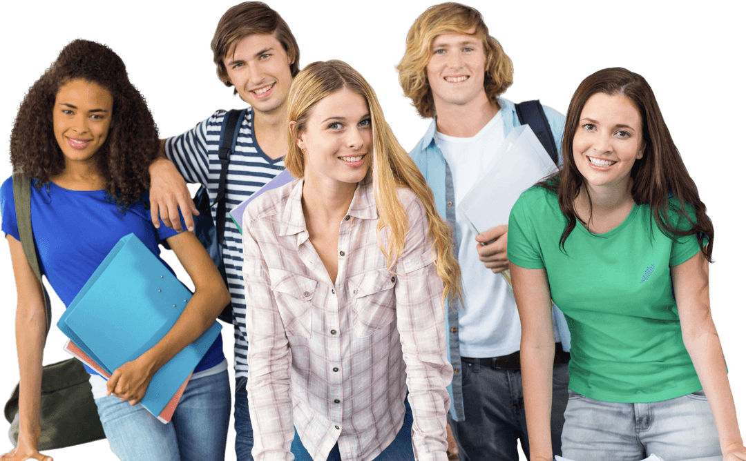 Transparent Smiling Group of Young Diverse Students with Books
