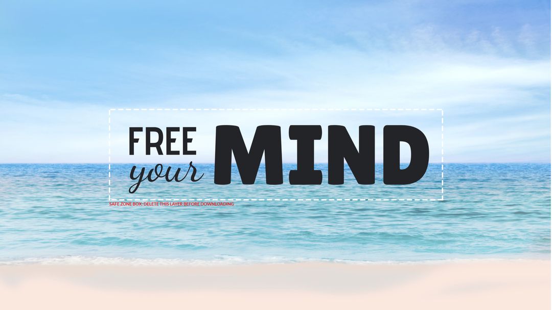 Free Your Mind Text on Peaceful Beach Background