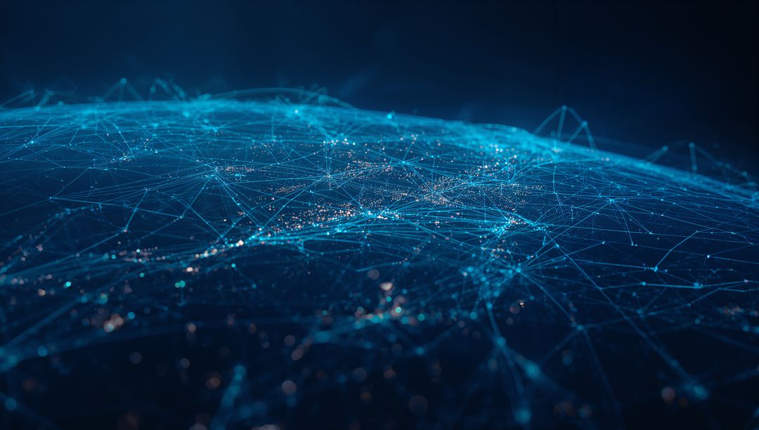 Futuristic Digital Network Mesh in Cyberspace with Glowing Nodes
