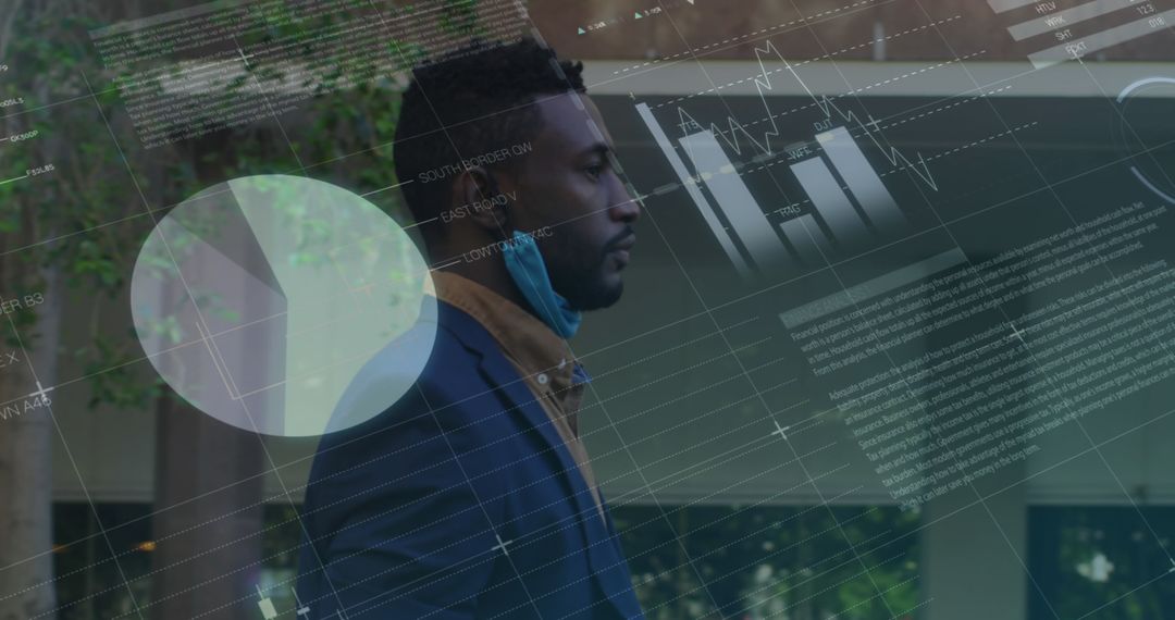 African American Businessman with Statistical Data Overlay